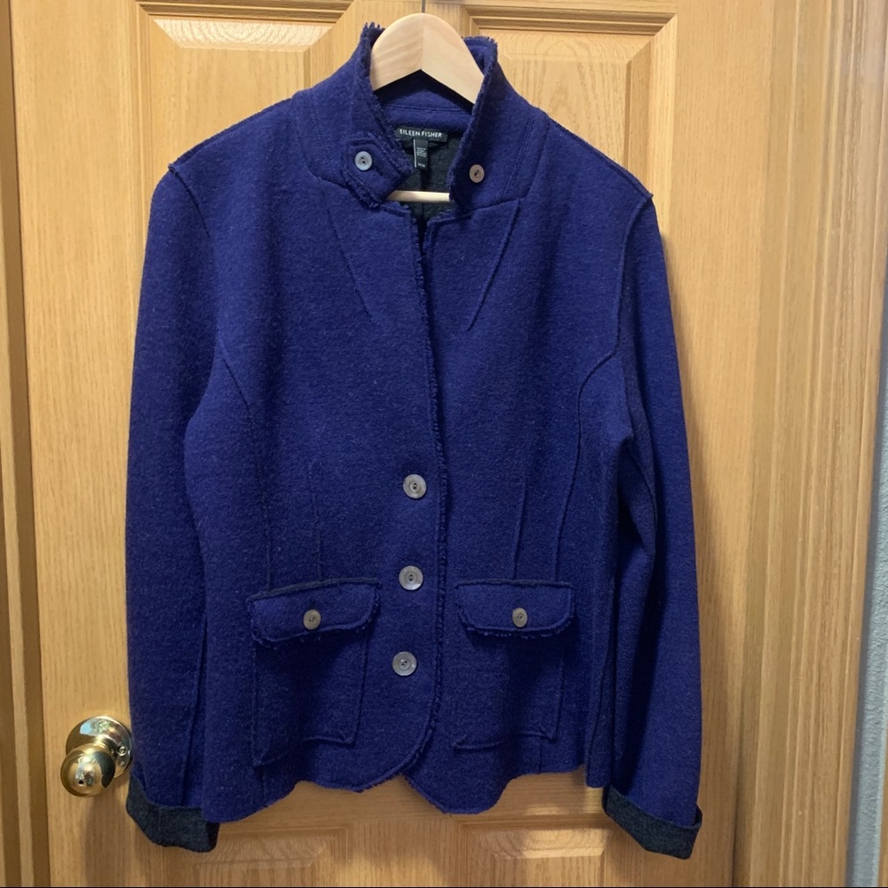 Eileen Fisher Merino Wool Knit, Dark Purple Blazer, Size Medium